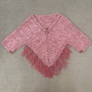VTG Handmade Poncho Small Acrylic Crochet Knit Layering Jumper Finge V Neck Cape
